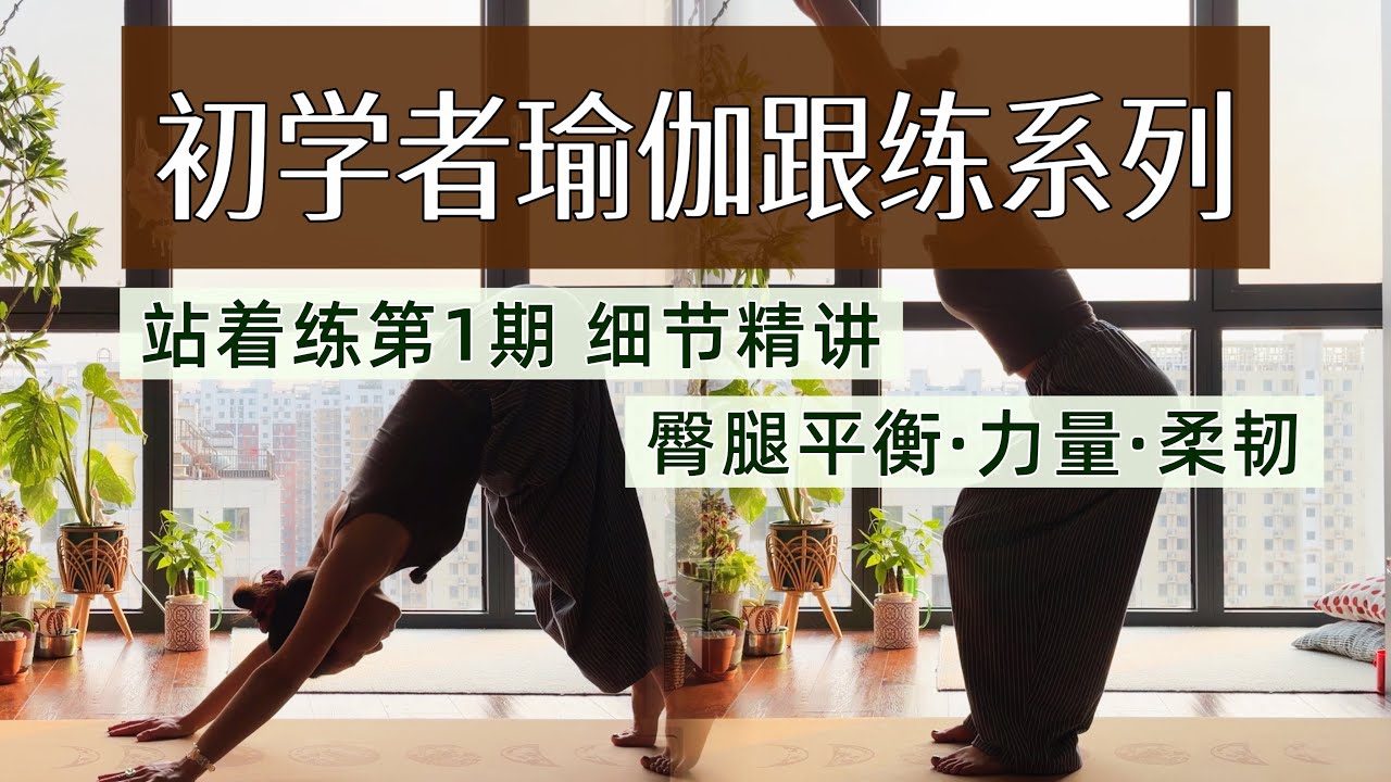 【初学者瑜伽跟练04｜站着练】久坐来练！臀腿气血唤醒 增强下肢力量平衡 摩天式/幻椅式/树式/下犬式 边讲边带练