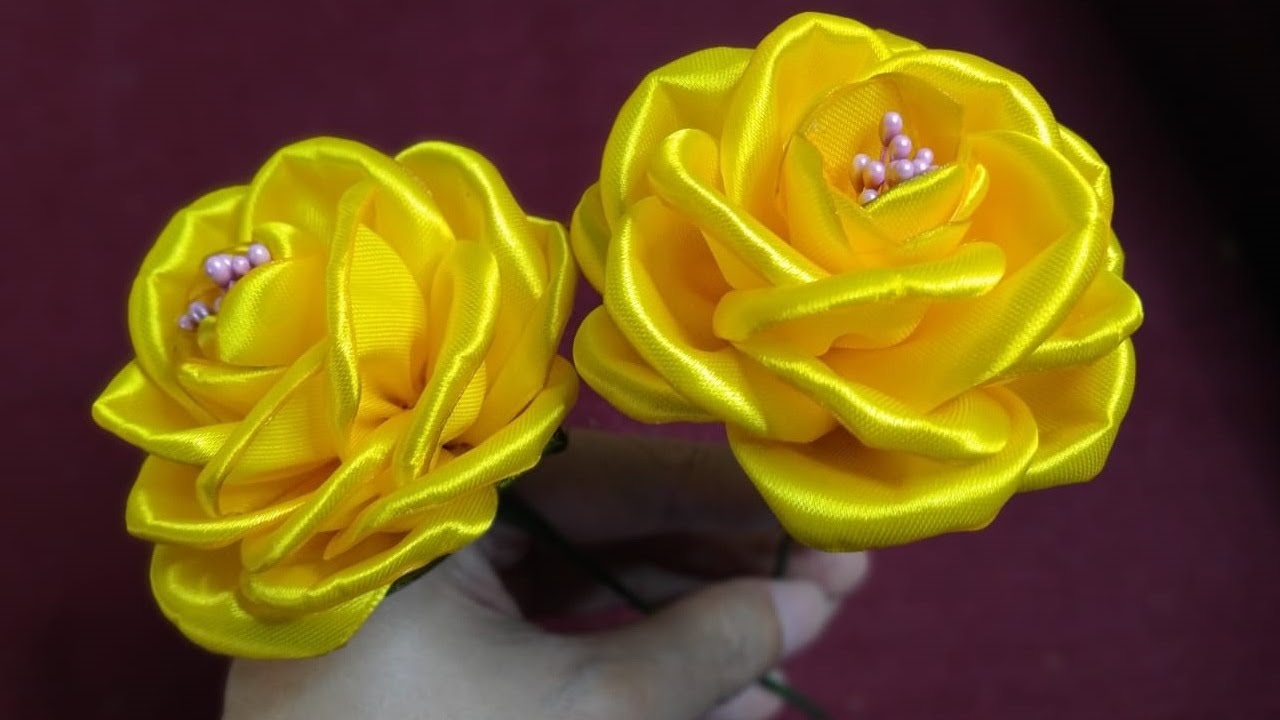 CARA MEMBUAT  MAWAR KUNING/YELLOW ROSE DARI PITA SATIN | DIY