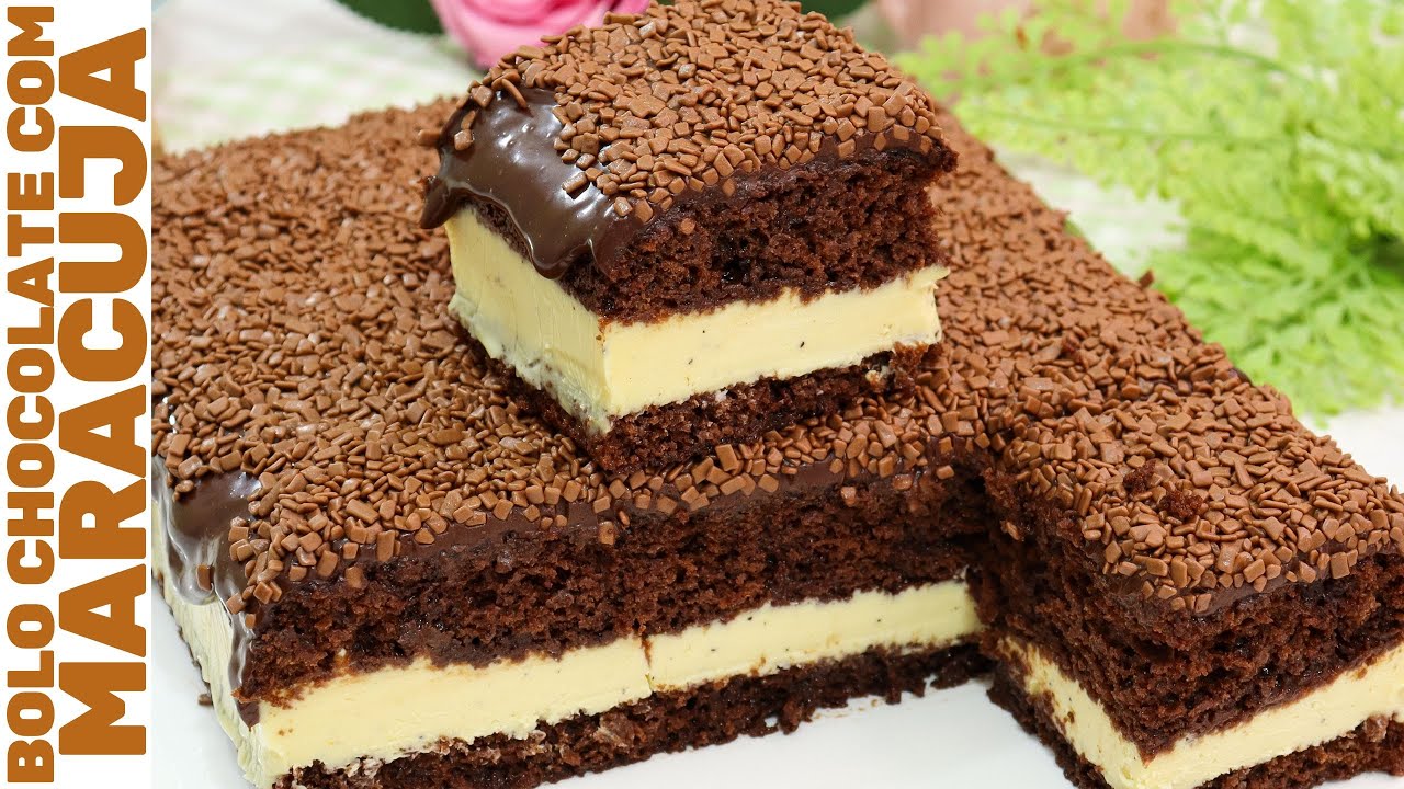 BOLO DE CHOCOLATE COM RECHEIO DE MARACUJÁ: A COMBINAÇÃO PERFEITA! Super cremoso!