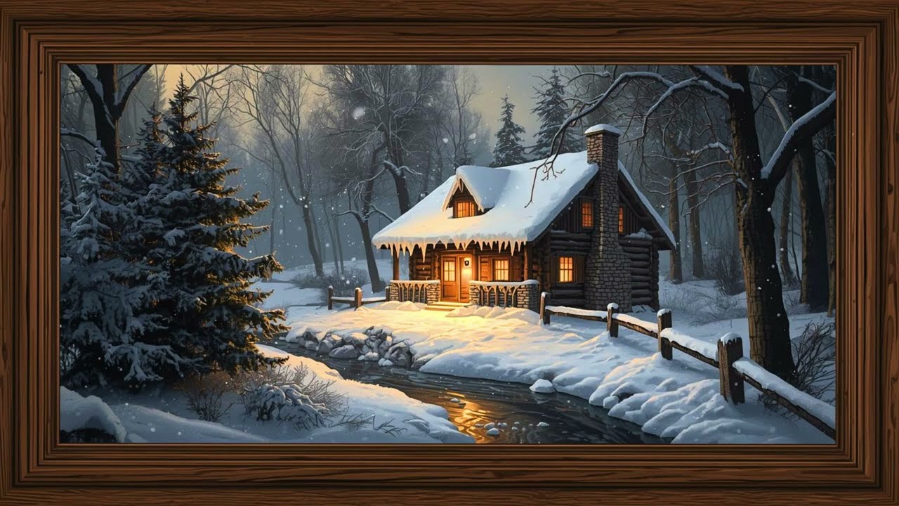 Cozy Winter Cabin Wall Art ❄️ | Snowy Framed TV Decor l 2 hour loop