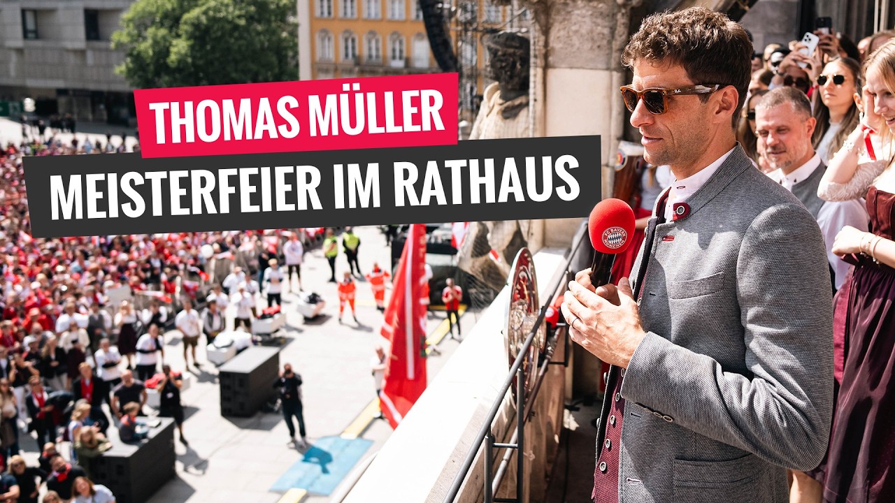 Der FC Bayern und Thomas M&uuml;ller auf dem Rathausbalkon
