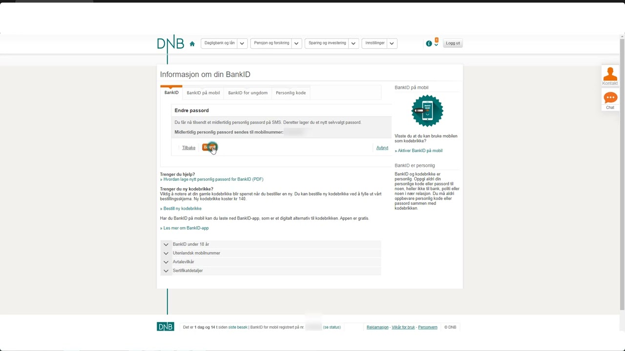 Hvordan lage nytt BankID passord - DNB