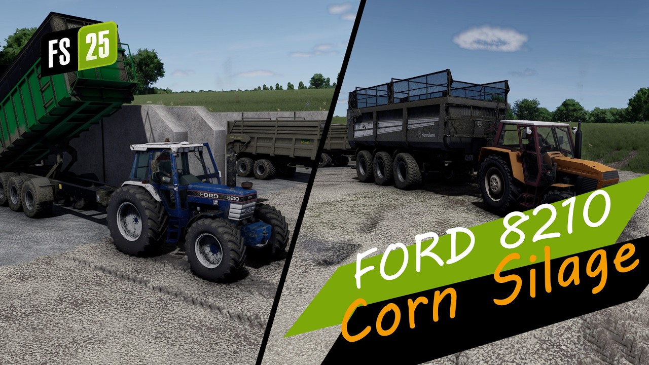 Уборка пшеницы и кукурузного силоса в FS25 | Ford 8210 и JD 7810 | Геймплей ReShade.