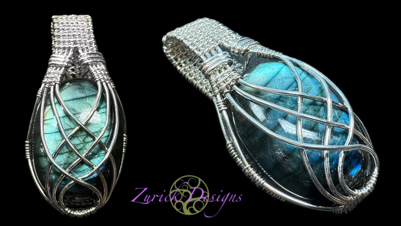 Подвеска с перекрещивающимися бусинами из проволоки и плетеным лабрадоритом