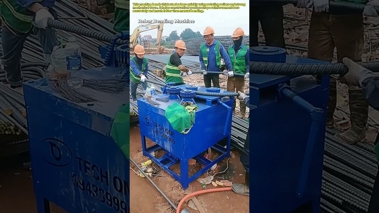 Workers Bending Giant Rebar with a Powerful Machine : How This Tool Works