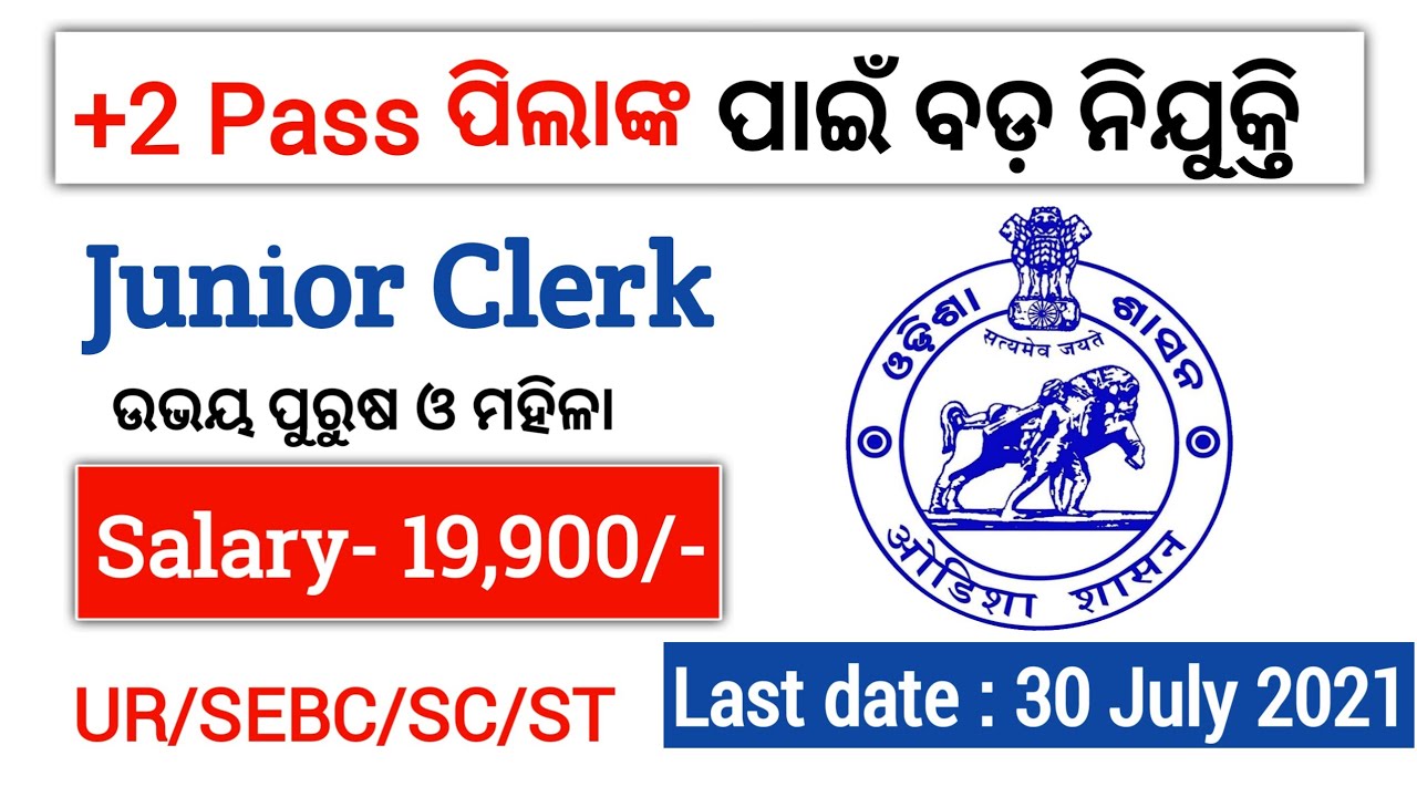 Junior Clerk Recruitment || Plus two pass Govt. Job || Apply Now