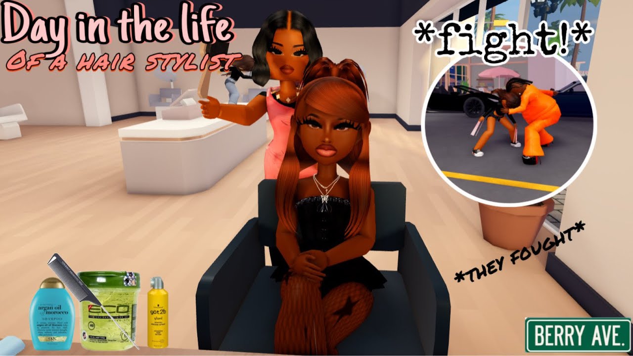 DAY IN THE LIFE OF A HAIRSTYLIST! *GHETTO FIGHT* |Berry Ave Roleplay #berryave #roleplay