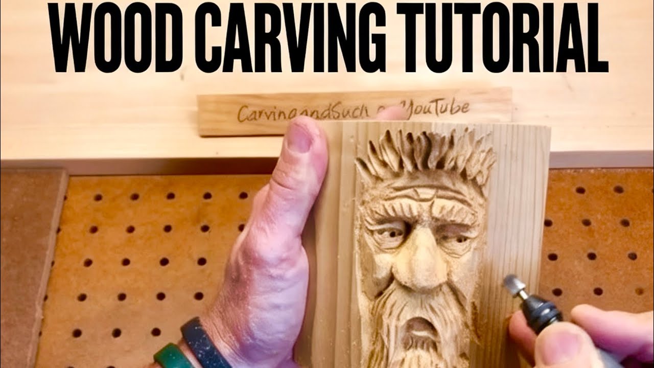 Wood Spirit Face Into Cedar Block No 1. Power Carving with Dremel-Kutzall-Foredom