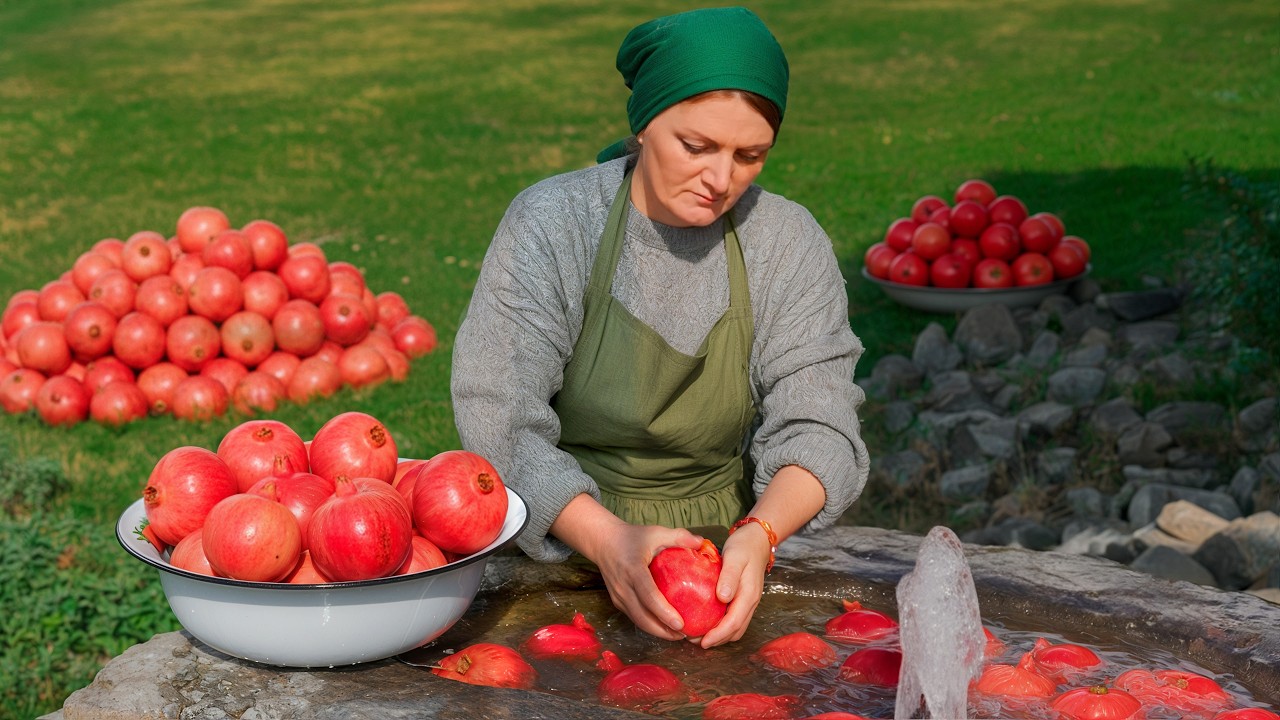 Making Churchkhela with Fresh Village Pomegranate Juice