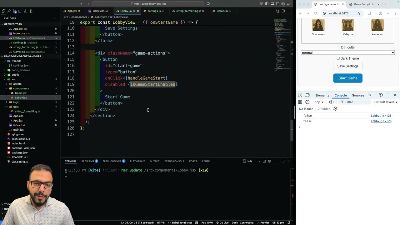 React Game Lobby & RPS (pt. 4)  Lobby-to-Game Flow