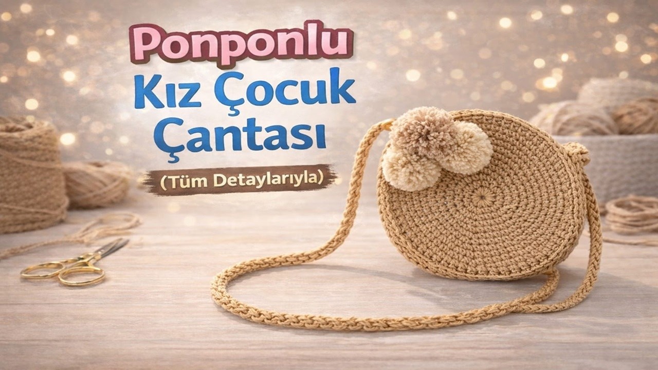 Kağıt İpten Ponponlu Kız Çocuk Çantası Yapımı | Çok Kolay ve Şık Örgü Çanta 🌸