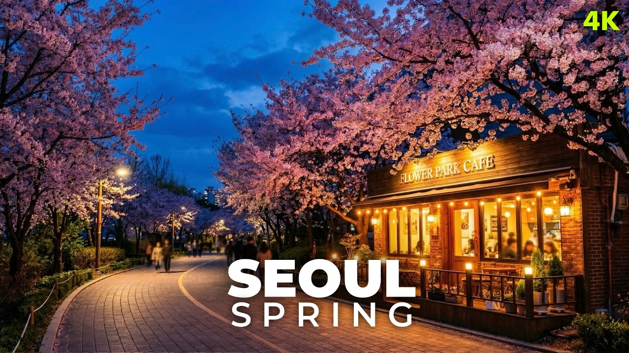 Seoul Cherry Blossoms – A peaceful blue hour walk | 4K HDR