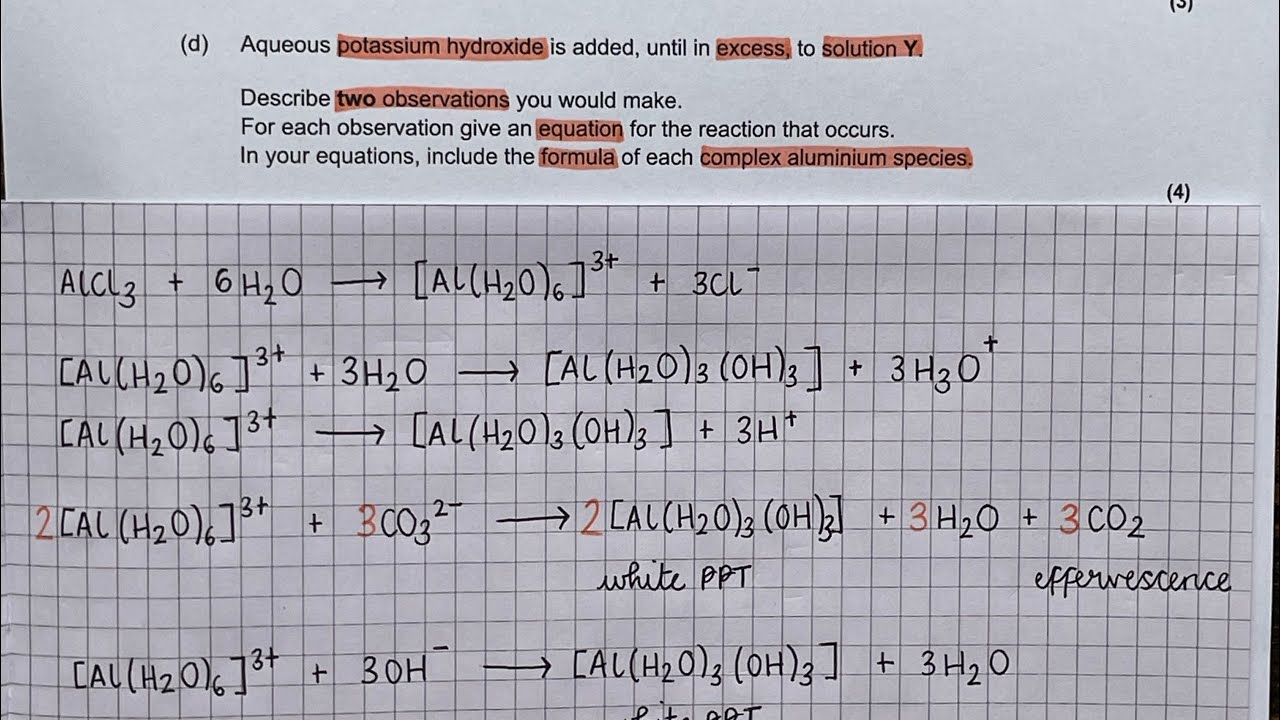 Worked exam answer - AQA A level reactions of metal ions in aqueous solution question 
