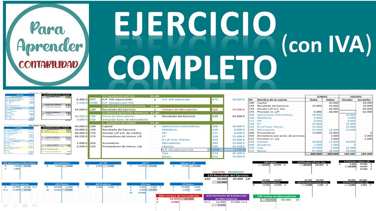 🍀 ✅ EJERCICIO CONTABLE COMPLETO (con IVA) 📌 Curso de Contabilidad Capítulo 18 - Para Aprender