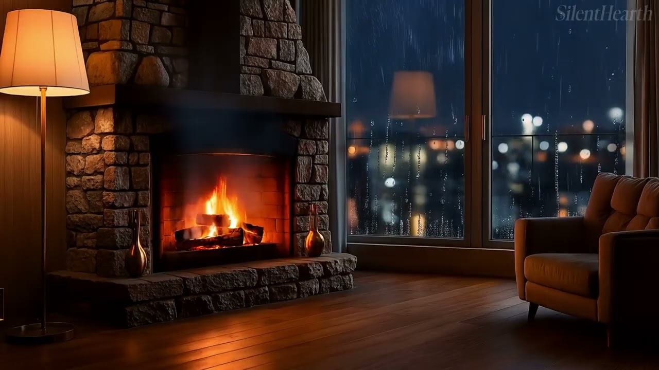 Cozy Fireplace with Rain Sounds | 1 Hour for Sleep, Relax & Study | Silent Hearth