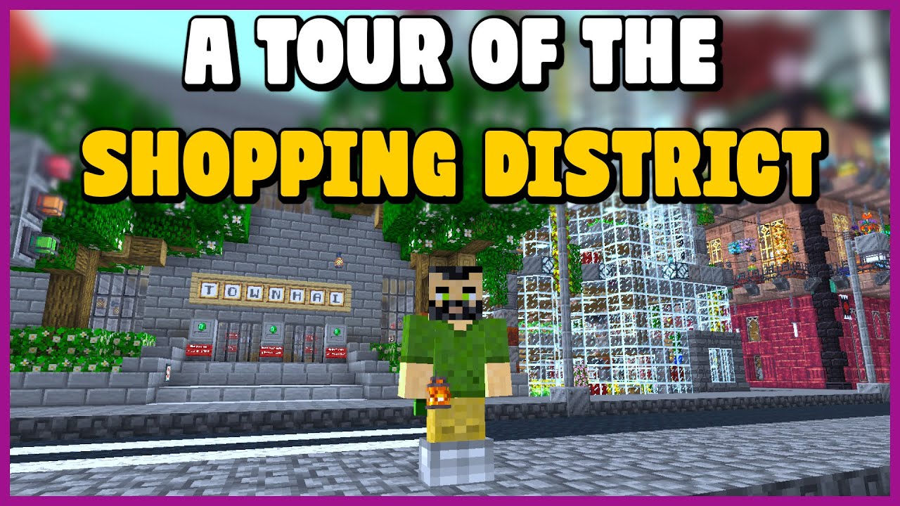 A tour of the shopping district in modded Minecraft