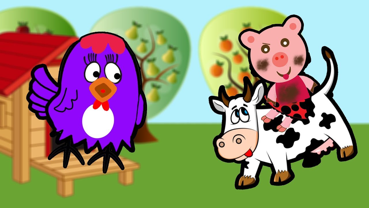 Descobrindo ANIMAIS NA FAZENDA com GALINHA ZINHA (bichos, frutas em inglês) - Learn farm animals