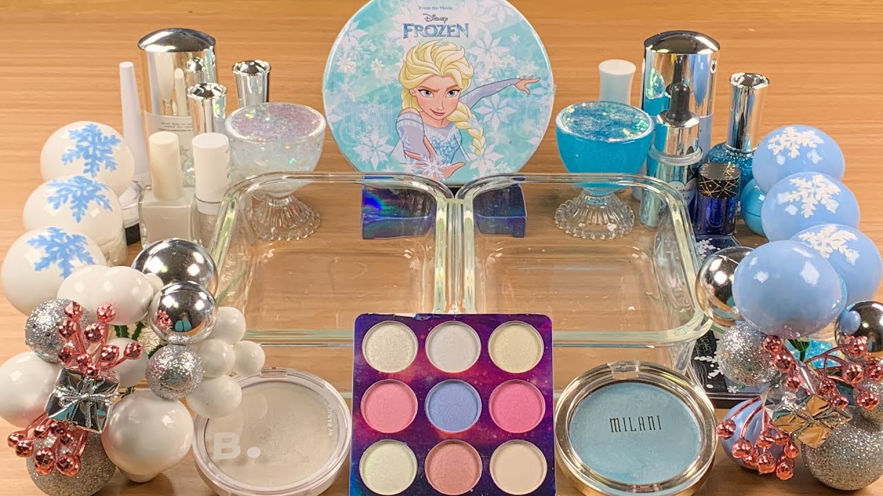 Frozen White vs Blue w CLAY★Mixing Makeup Eyeshadow Glitter into SLIME★ASMR★Satisfying Slime#073