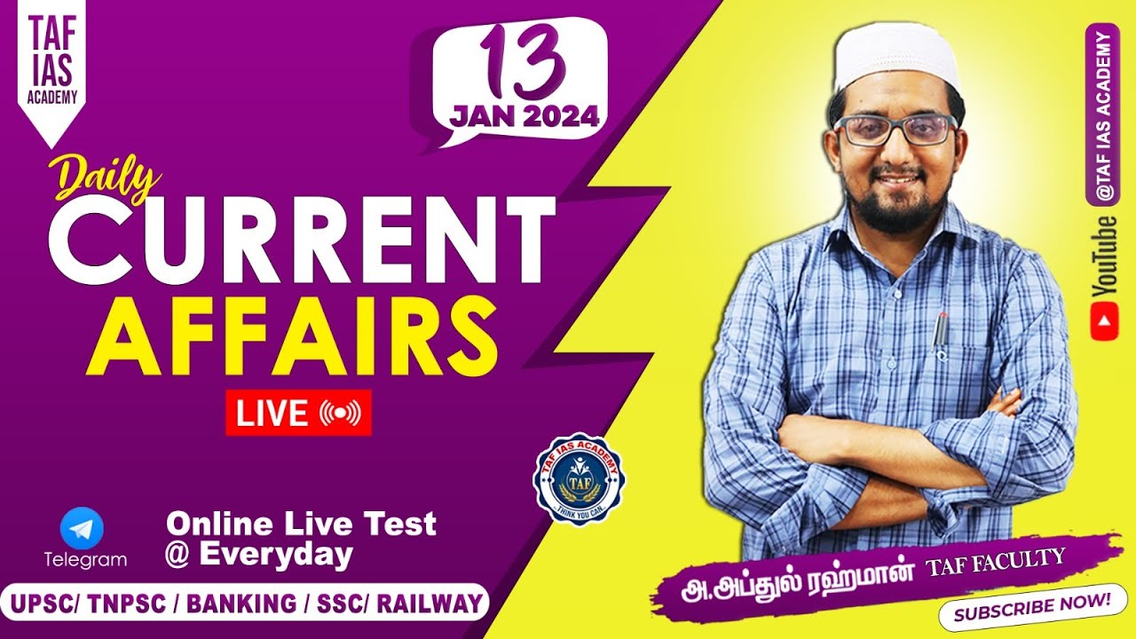 🛑 LIVE : DAILY CURRENT AFFAIRS | JAN 13 2024 | JANUARY MONTH CURRENT AFFAIRS | TAF