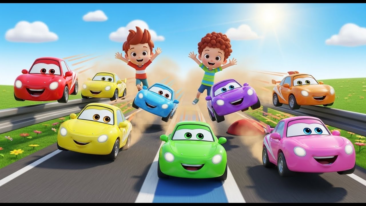 Seven Little Toy Cars Vroom Vroom Vroom | Fun Racing & Counting Song for Kids