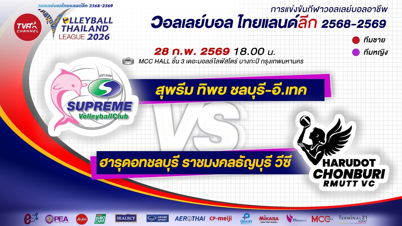 [Основные моменты] Supreme против Harudot: 2-й матч, телеканал TVA, Волейбольная лига Таиланда 20...