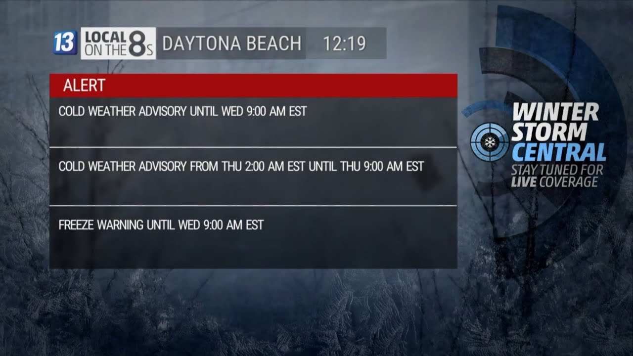 1/26/26 - Local on the 8s and Weatherscan - Daytona Beach Freeze warning. 