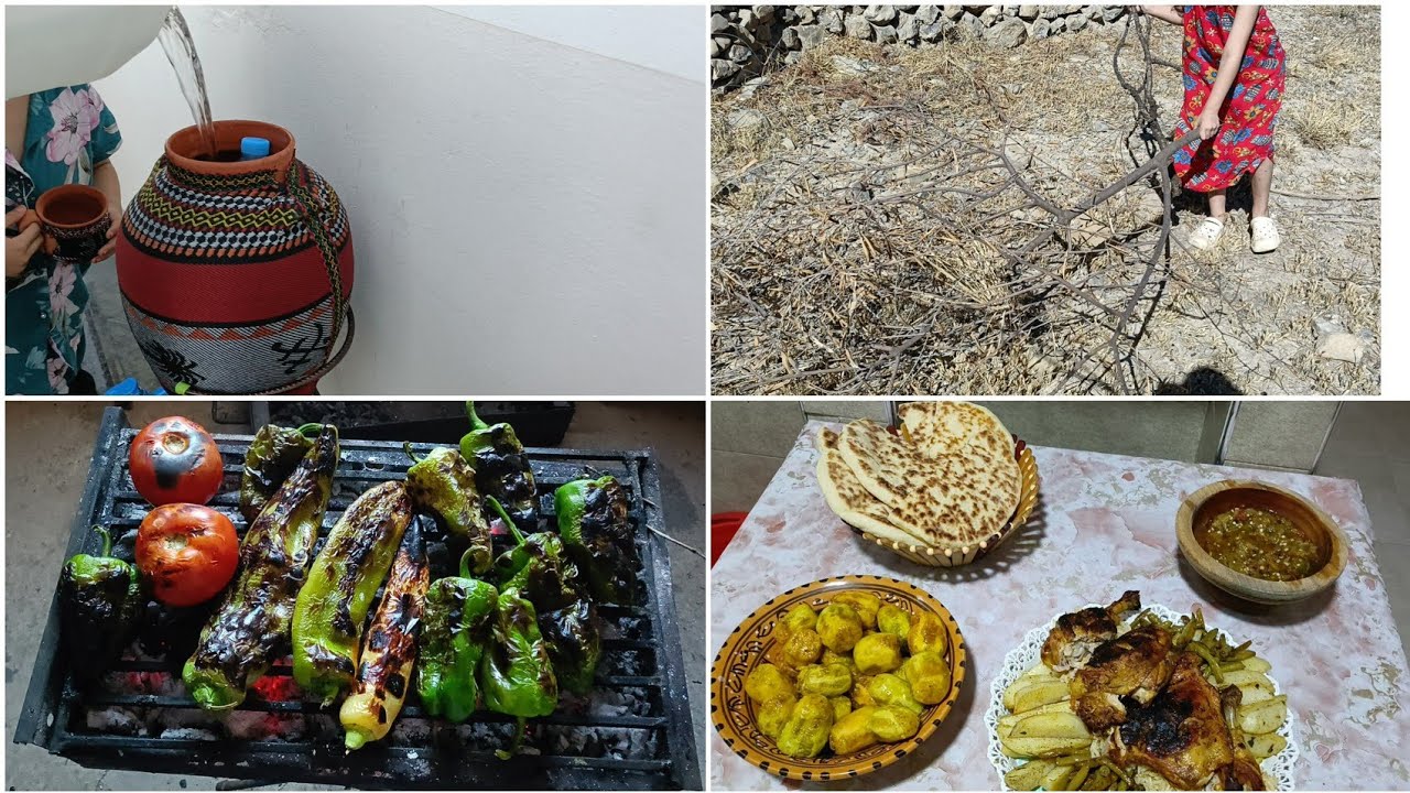 طبخ على الجمر وسط الريف الهادىء/دجاج بالخضر،وحميص،ومطلوع /ابتعدي عن حياه الناس تعيشي حياتك#نكهة يومي