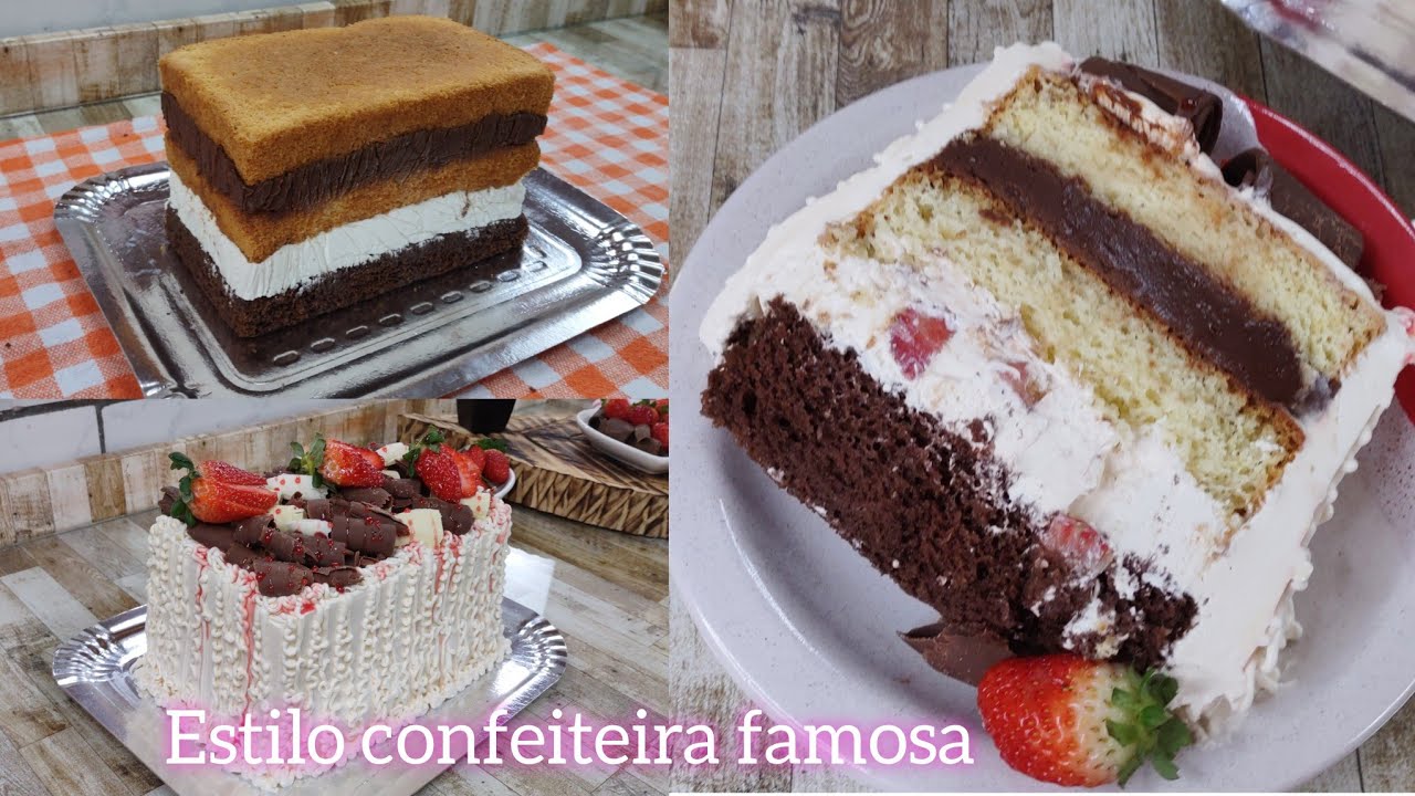 O FAMOSO BOLO DE NAPOLITANO / ESTILO CONFEITARIA FAMOSO / recheio fácil não vai ao fogo 🍫🍓
