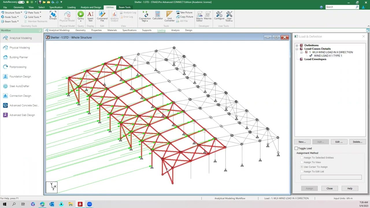 Wind Load Application by creating member group in  Staad Pro CE
