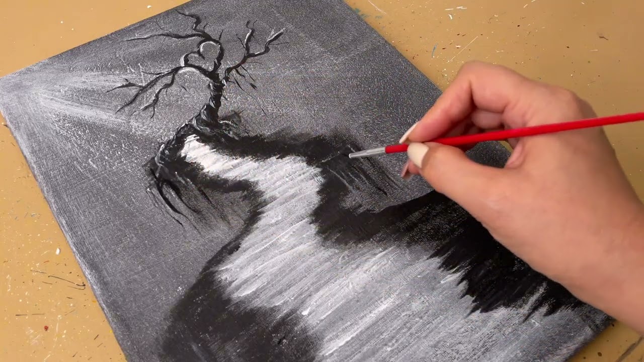 СЛУШАЙ СВОЁ СЕРДЦЕ ♥️ /Чёрно-белый акриловый урок живописи/ Как рисовать