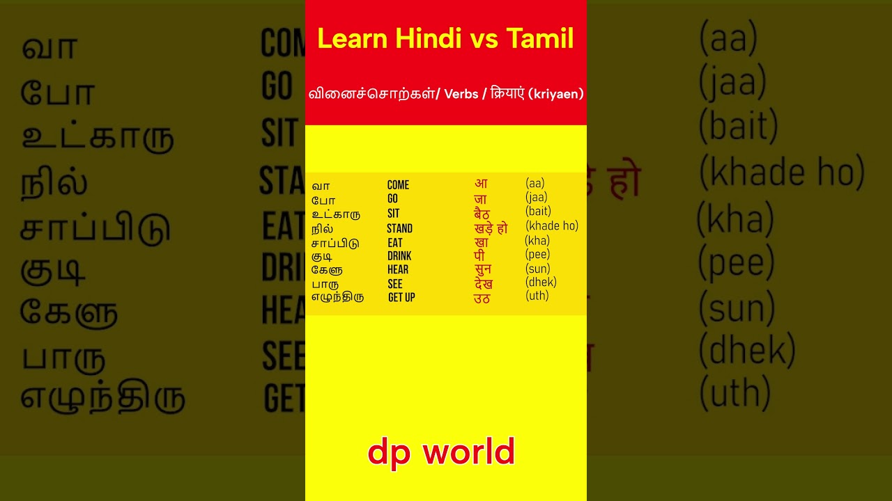Learn Hindi Verbs in Tamil | Everyday Use Verbs Part 1 - 3 | DP World 