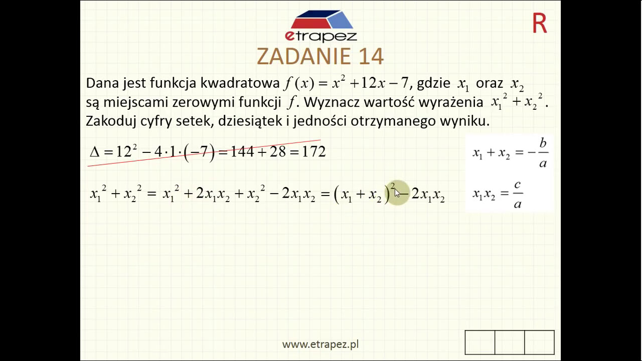 Funkcja kwadratowa. Wzory Viete'a. (Kurs Funkcje Szkoła Średnia, Kurs Matura Rozszerzona - fragment)
