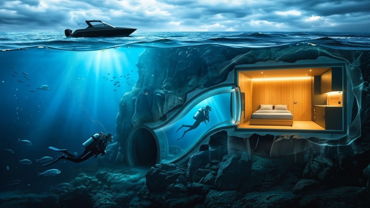 This Man Secretly Built a Hidden House Inside an Underwater Cave | Open Sea Survival (ASMR)