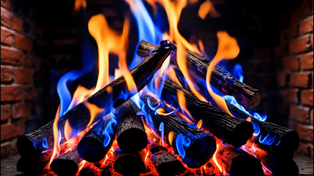 Slow Burning Serenity of Fireplace | Blue-Orange Flame Fireplace with Radiant Ember Light