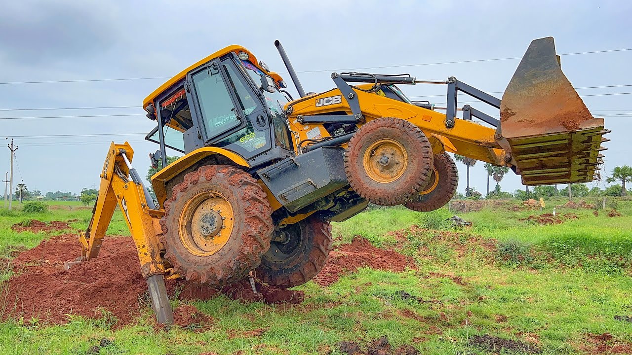 JCB 3DX Pulling Rock, Marking Land Border, Balancing Fully Muddy Land in Small Farming I jcb video