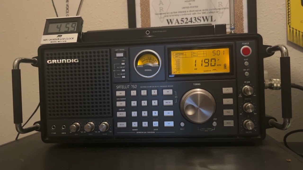 KASZ 1190 AM. White Hall, AR. 350 W night time power. Heard in Houston. Grundig Satellit 750.