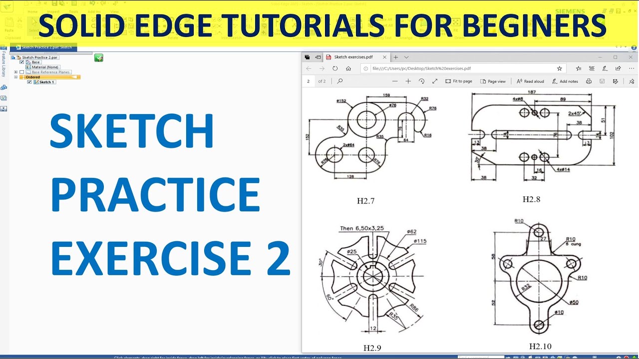 Solid Edge Tutorials #8 | Sketching | Sketch Practice Exercises 2