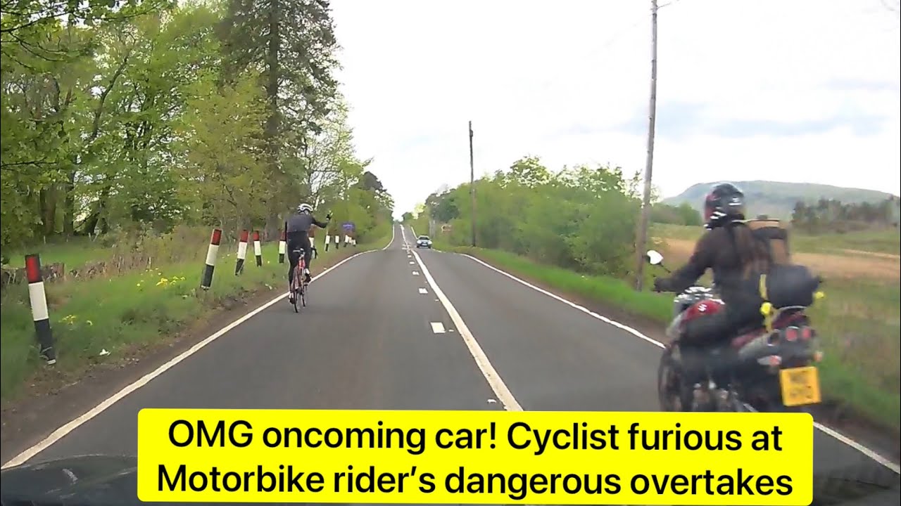 OMG oncoming car! Cyclist furious at biker&rsquo;s reckless overtakes