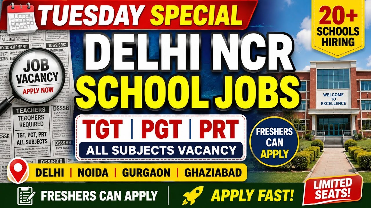 👉 Tuesday Teaching Jobs | Delhi Ncr School Vacancy | Apply for Walk in interview 