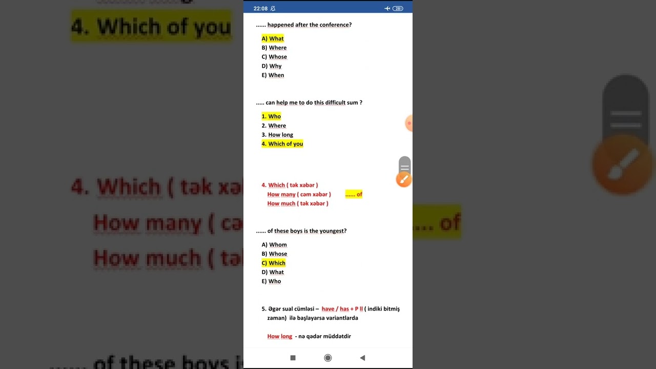 NOTE - QUESTION WORDS