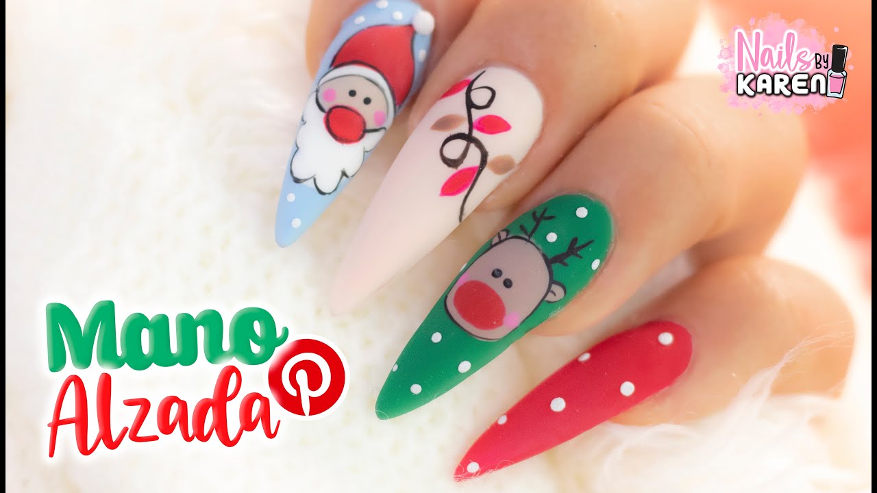 UÑAS NAVIDEÑAS con MANO ALZADA