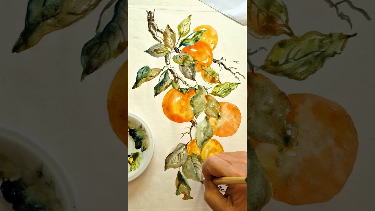 L'autunno ad acquerello: i cachi. La magia dell'arancione. #watercolor #acquerello #tutorial