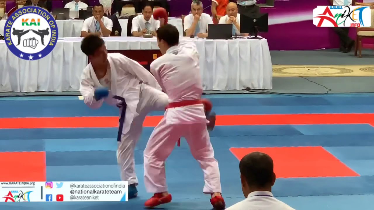 Raja Yangfo IND VS Darkhan Assadilov - KAZ , Kumite -60Kg the 16th Asian Senior Karate Championship