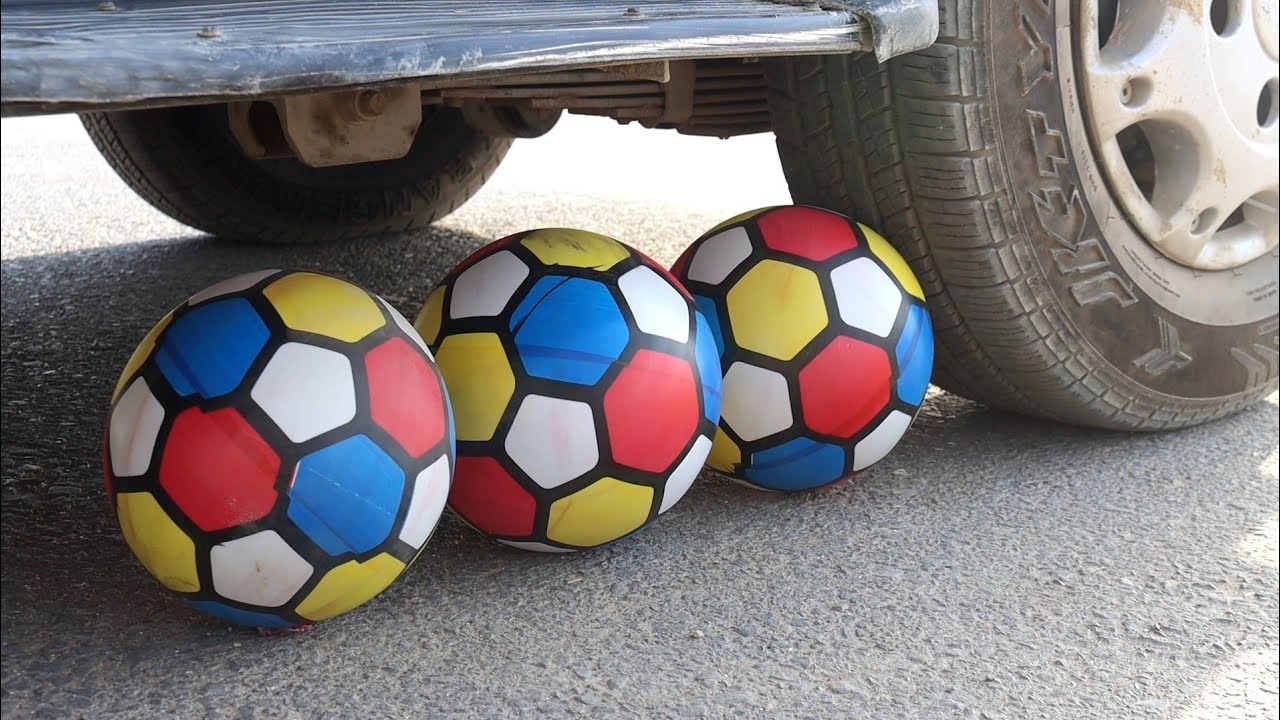 Crushing crunchy  toy and football soft things crushes by Car !! car vs toys