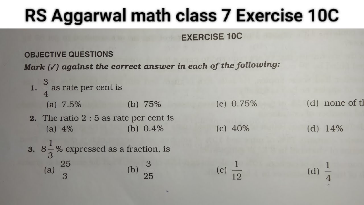 RS Aggarwal math class 7 Exercise 10C ।। Class 7 Exercise 10C RS Aggarwal math solution । Parcentage