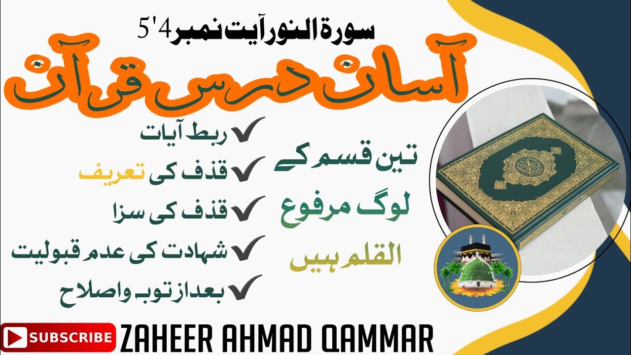 Quran at easy rate آسان درس قرأن سورۃالنورآیت نمبر4'5 حدقذف کابیان 