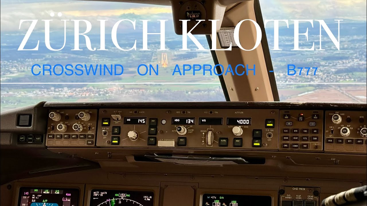 SWISS B777 crosswind on approach to runway 14, 2024 4K