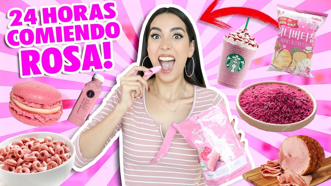 24 HORAS COMIENDO ROSA 💖RETO 😱 | Claudipia