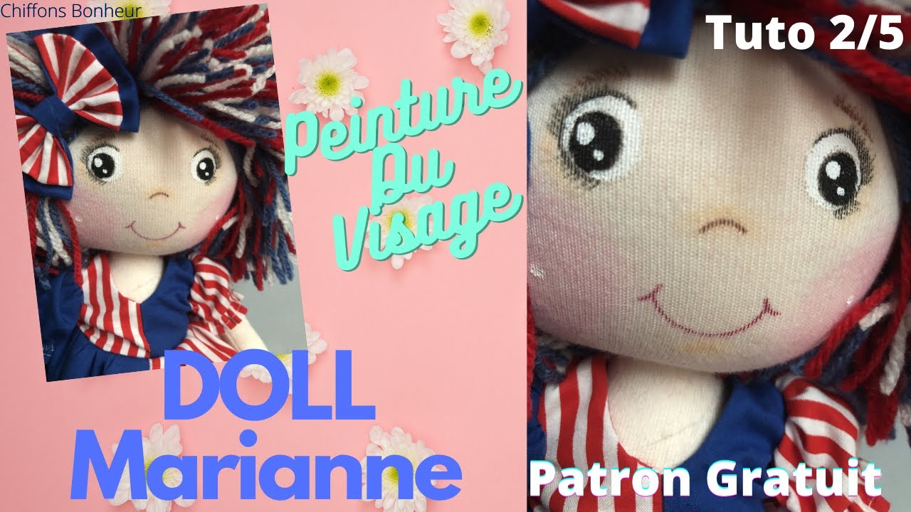 cours peinture sur tissus jersey du visage de la poupée de chiffon doll marianne + montage tête bras