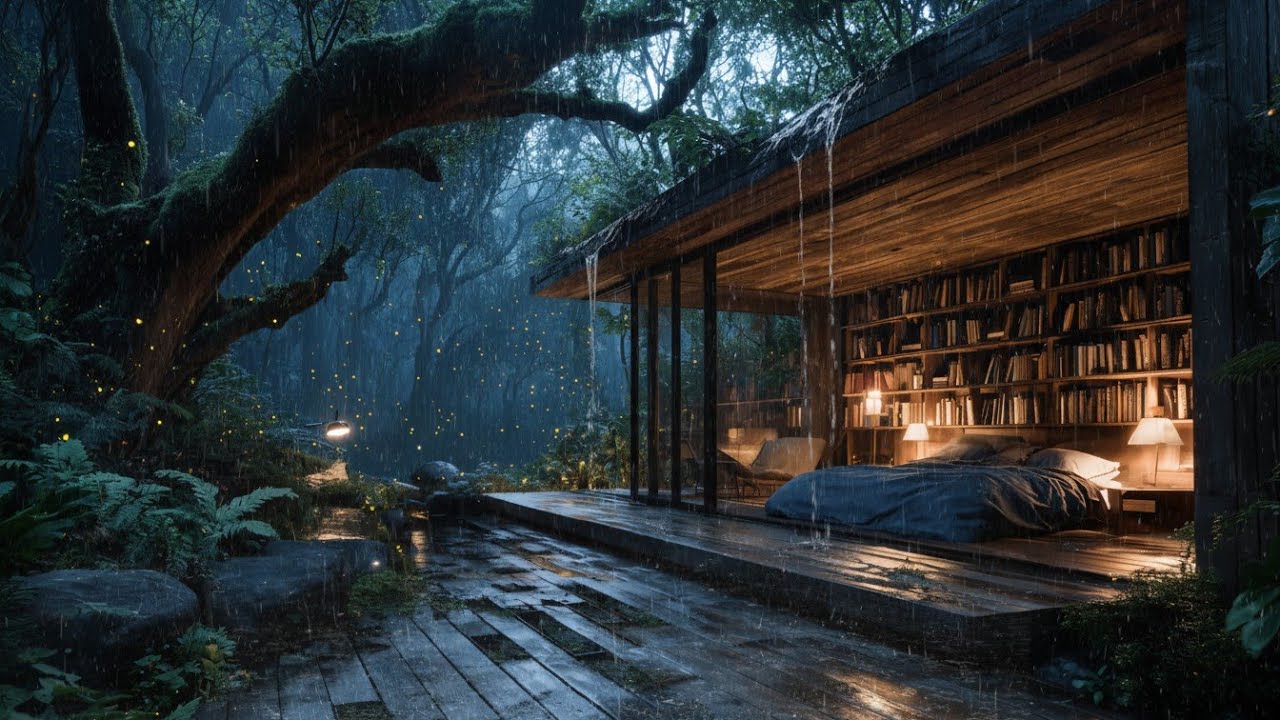 Deep Sleep Begins Here | Forest Cabin Rain on Window at Night
